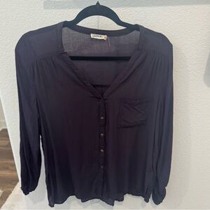 Navy collarless Button-Down Shirt